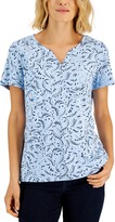 Thumbnail for your product : Karen Scott Women's Printed Relaxed Knit Henley Top, Created for Macy's