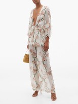 Thumbnail for your product : Adriana Degreas Aglio-print Silk Crepe De Chine Wide-leg Trousers - White Print