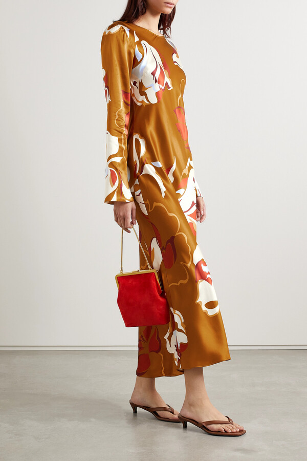 Reformation Davina Printed Silk-charmeuse Midi Dress - Orange - ShopStyle