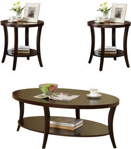 Latitude Run Perth 3-Piece Espresso Oval Coffee Table With End Tables Set(Only Including Coffee TableWithout Chairs)
