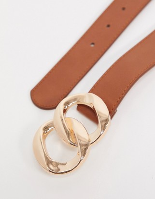 Glamorous Curve belt with double molten circle buckle in tan