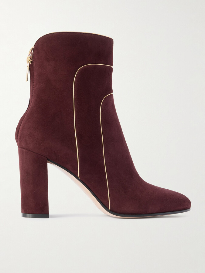 Gianvito Rossi 85 Metallic Leather-trimmed Suede Ankle Boots - Burgundy