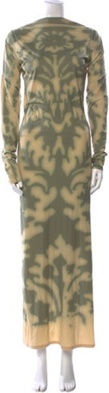 IOANNES Evening Gown Green Tie-Dye Print Long Sleeve with Mock Neck