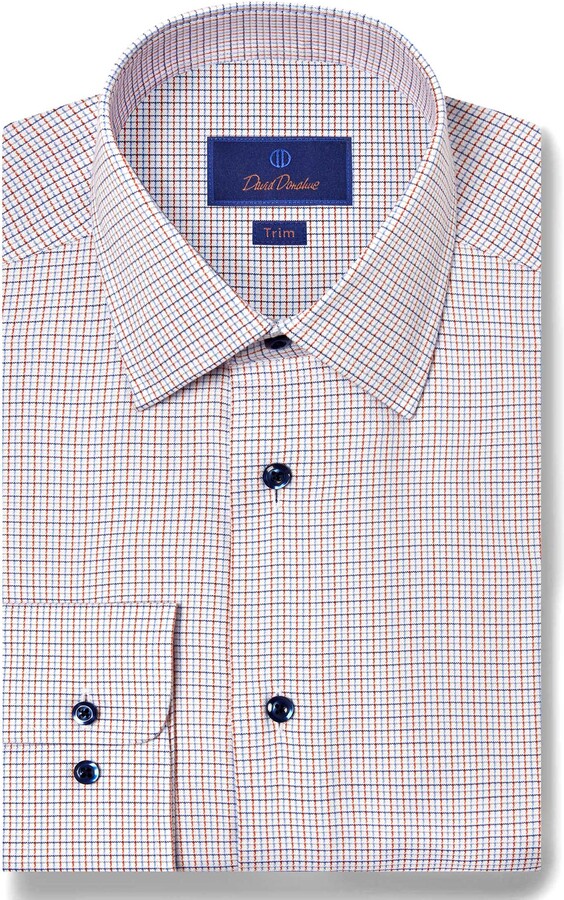 David Donahue Trim Fit Micro Dobby Check Dress Shirt