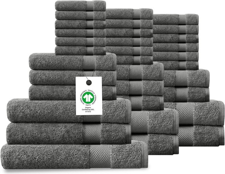 Delara Organic Cotton Luxuriously Plush Bath Towel 33 Piece Set|GOTS & OEKO-TEX Certified|Premium Hotel Quality Towels|Feather Touch Technology|650 GSM Long Staple|Soft, Quick Dry & Ultra-Absorbent