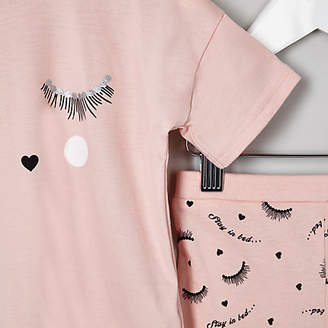 River Island Mini girls pink 'eyelash' pyjama set