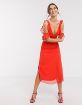 Thumbnail for your product : Little Mistress flutter sleeve midi dress in orange