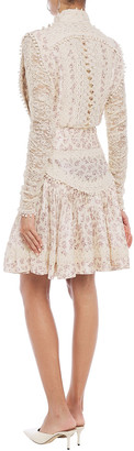 Zimmermann Ruched Lace And Floral-print Silk-satin Mini Dress