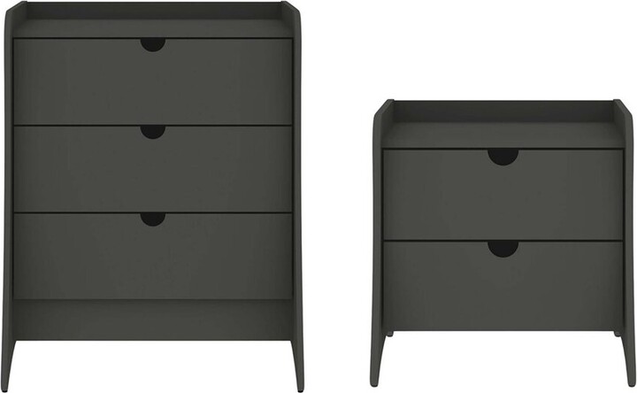 Manhattan Comfort Coney 2Pc Mid-Century Modern Dresser & Nightstand Set