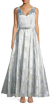 Eliza J Floral V-Neck Ball Gown