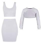 Thumbnail for your product : boohoo NEW Womens Plus Sports Stripe Cut Out 3 Piece Co-ord in Grey size 18