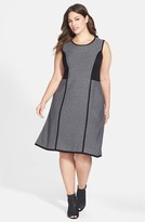 Thumbnail for your product : Calvin Klein Stripe Fit & Flare Sweater Dress (Plus Size)