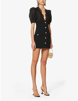Thumbnail for your product : Alessandra Rich Puff-sleeve floral-lace stretch-crepe mini dress