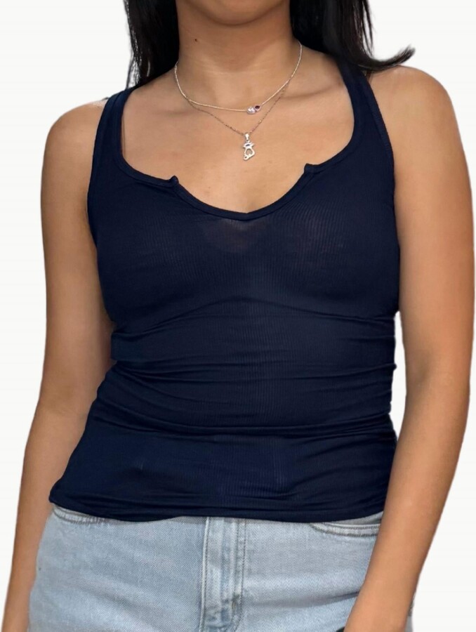 Michael Lauren Murphy Front Open Slit Tank In Astral Navy