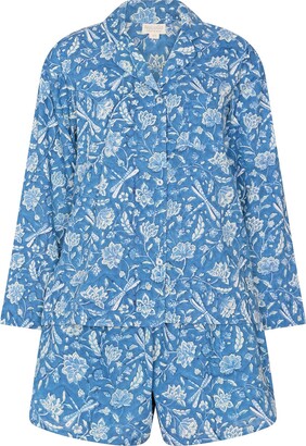 Nologo-Chic Hand Printed Cotton Pyjama Shorts Set - Dragonfly Blue