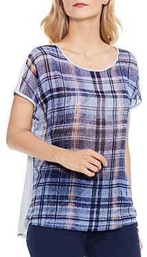Vince Camuto Mixed Media Plaid-Front Tee