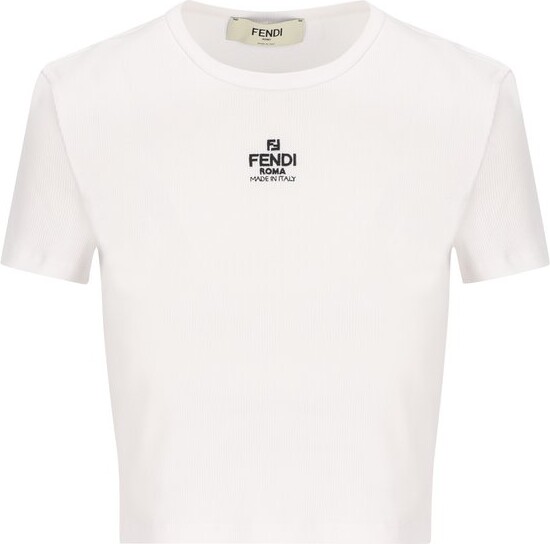 Fendi Logo Embroidered Crewneck Cropped T-Shirt