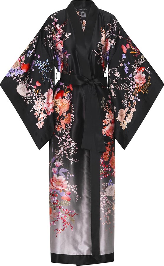 MENG Black Ombre Silk Satin Kimono