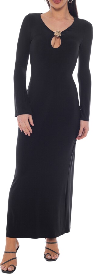 Bebe Long Sleeve Keyhole Jersey Maxi Dress