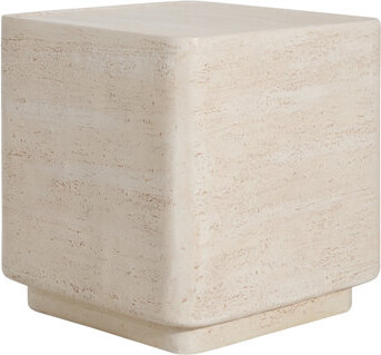 Latitude Run Daphne Outdoor MGO Side Table with Travertine Look, Square Modern Accent, Beige Finish