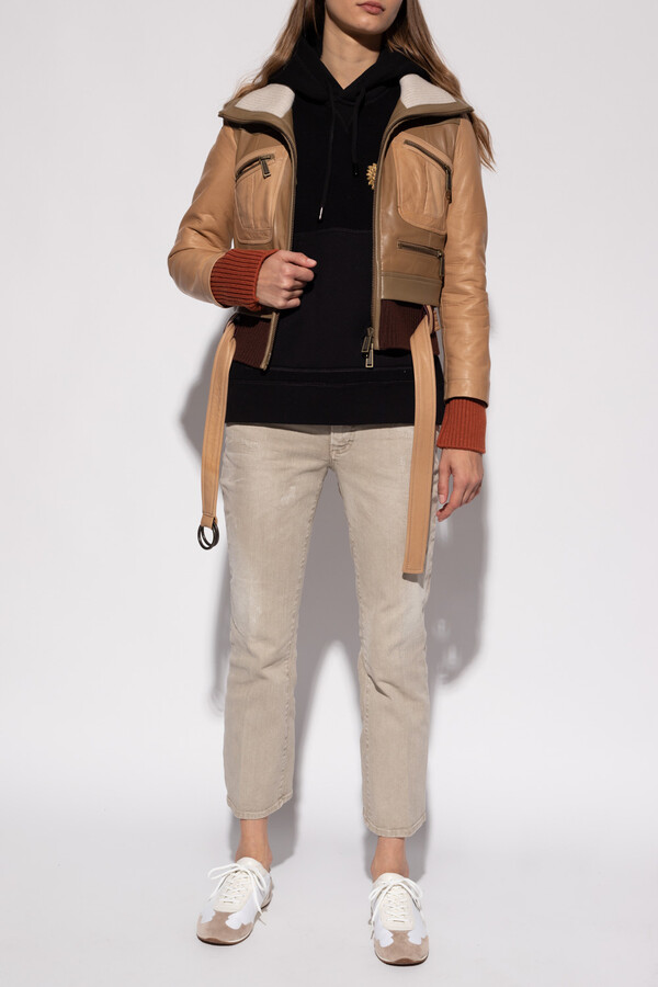 DSQUARED2 Leather Jacket Women's Beige - ShopStyle