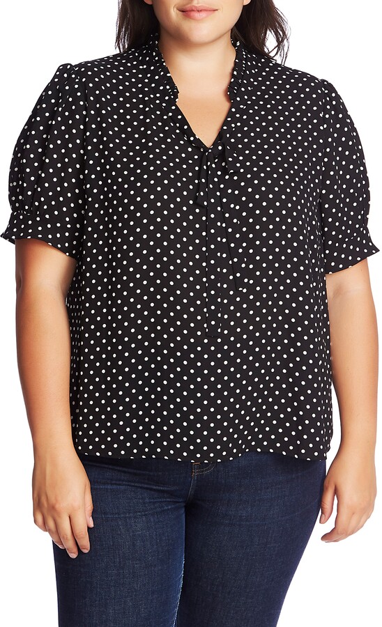 plus size black and white polka dot blouse
