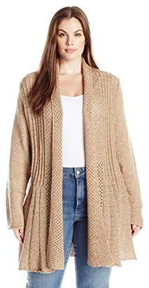 Notations Women's Plus Size Marled Long Sleeve Opent Front Multi Stitch Sweater Cardigan