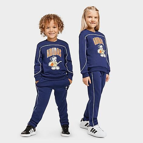 adidas Infant and Toddler x Disney Mickey Mouse Crewneck Sweatshirt and Jogger Pants Set in dark blue/pure orang | Size: XS