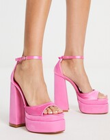 Thumbnail for your product : Glamorous layered platform heel sandals in pink satin