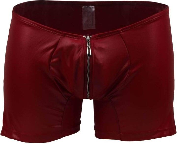Intimate Fantasies Sexy Red Black Mens Wet Look Zip Up Boxer Shorts ...