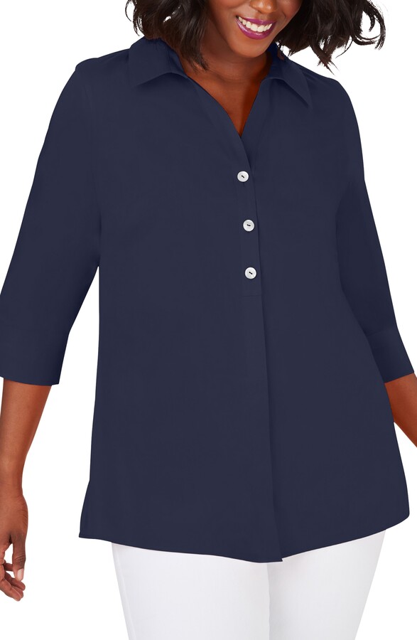Navy Blue Long Sleeve Blouse | ShopStyle