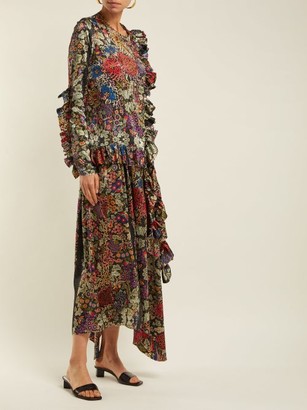 By Walid Margot Floral-print Silk Midi Skirt - Black Print