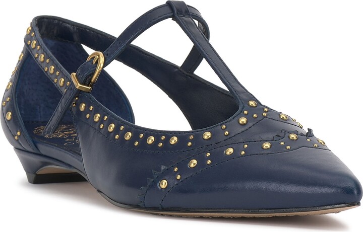 Vince Camuto Women's Valkie Studded T-Strap Micro-Heel Mary-Jane Flats