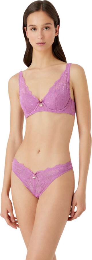 Ann Summers Truthful metallic embroidered non padded balcony bra with  hardware detail in purple