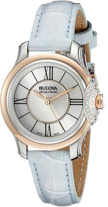 Bulova Accu Swiss Women's 65R158 Diamond Stainless Steel Watch with Blue Leather Band