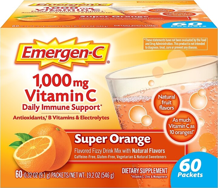 Emergen-C 1000mg Vitamin C Supplement Powder, Super Orange, 60/Pack (130213)