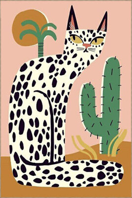 Corrigan Studio Pink Color Themed Cactus and Cat Patterned Machine Washable Rug