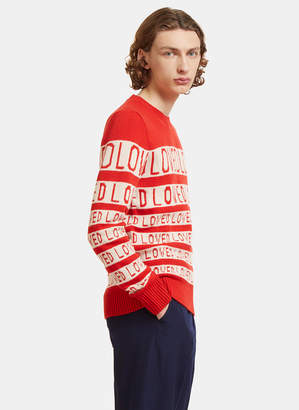 Gucci Loved Jacquard Wool Crew Neck Sweater in Red