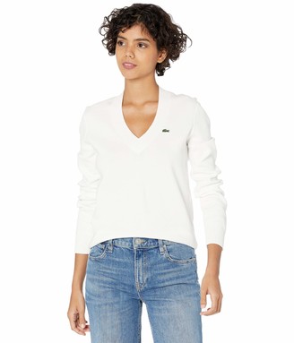 Lacoste Women's Long Sleeve V-Neck Cotton Sweater - ShopStyle