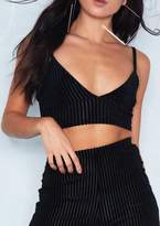 Thumbnail for your product : Missy Empire Marie Black Velvet Ribbed Crop Top & Trouser Co-Ord Set