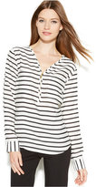 Thumbnail for your product : Calvin Klein Roll-Tab-Sleeve Striped Blouse