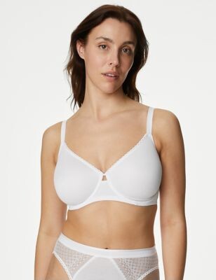 M&S Cotton Rich UnderWired Padded Full Cup T Shirt Bra In BLACK