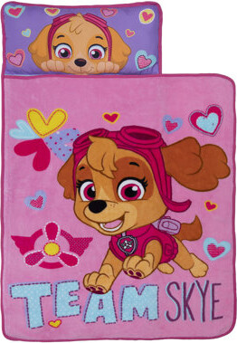 NoJo Paw Patrol Team Skye Toddler Nap Mat - Includes Attached Pillow and Fleece Blanket