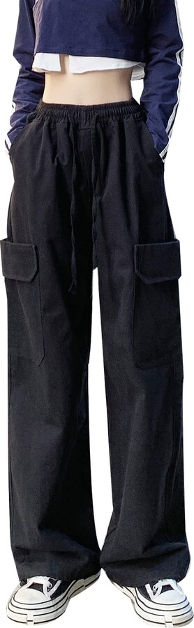 MEINVQIAOTI Black Cargo Pants Women Loose Chained Pants Multi-Pocket  Multi-Zip Punk Goth Pants(Black,XS) at  Women's Clothing store