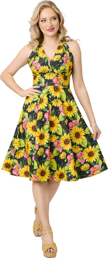 Unique Vintage Sleeveless Halter Swing Dress