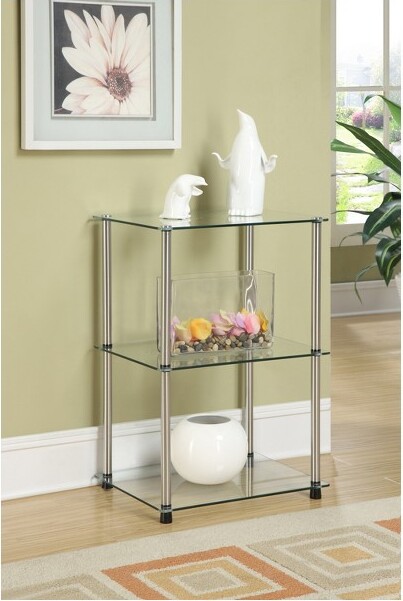 HomeStockBelmontTallGlass3TierEndTableStylishModernAccentSideTablewithMultipleGlassShelvesforAnyLivingSpace