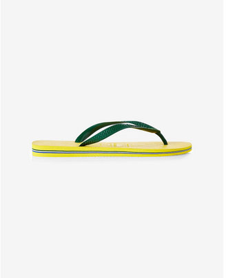 Express yellow and green havaianas brazil logo flip flop