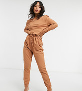 Thumbnail for your product : ASOS Petite DESIGN petite long sleeve shoulder pad jogger jumpsuit in rust