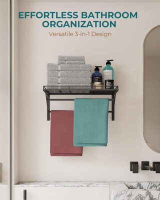 Prep & Savour 23 Inch Wall Mounted Pot Rack Storage Shelf With 2 Tier Hanging Rails 12 S Hooks Included Ideal For Pans Utensils Cookware Plant Black