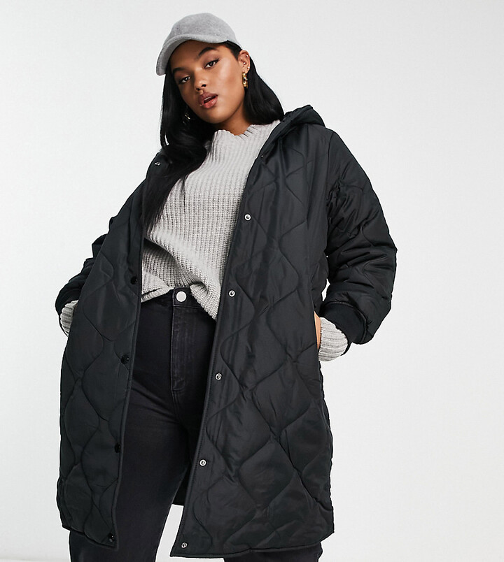 Vila Curve onion quilted coat with hood in Black ShopStyle